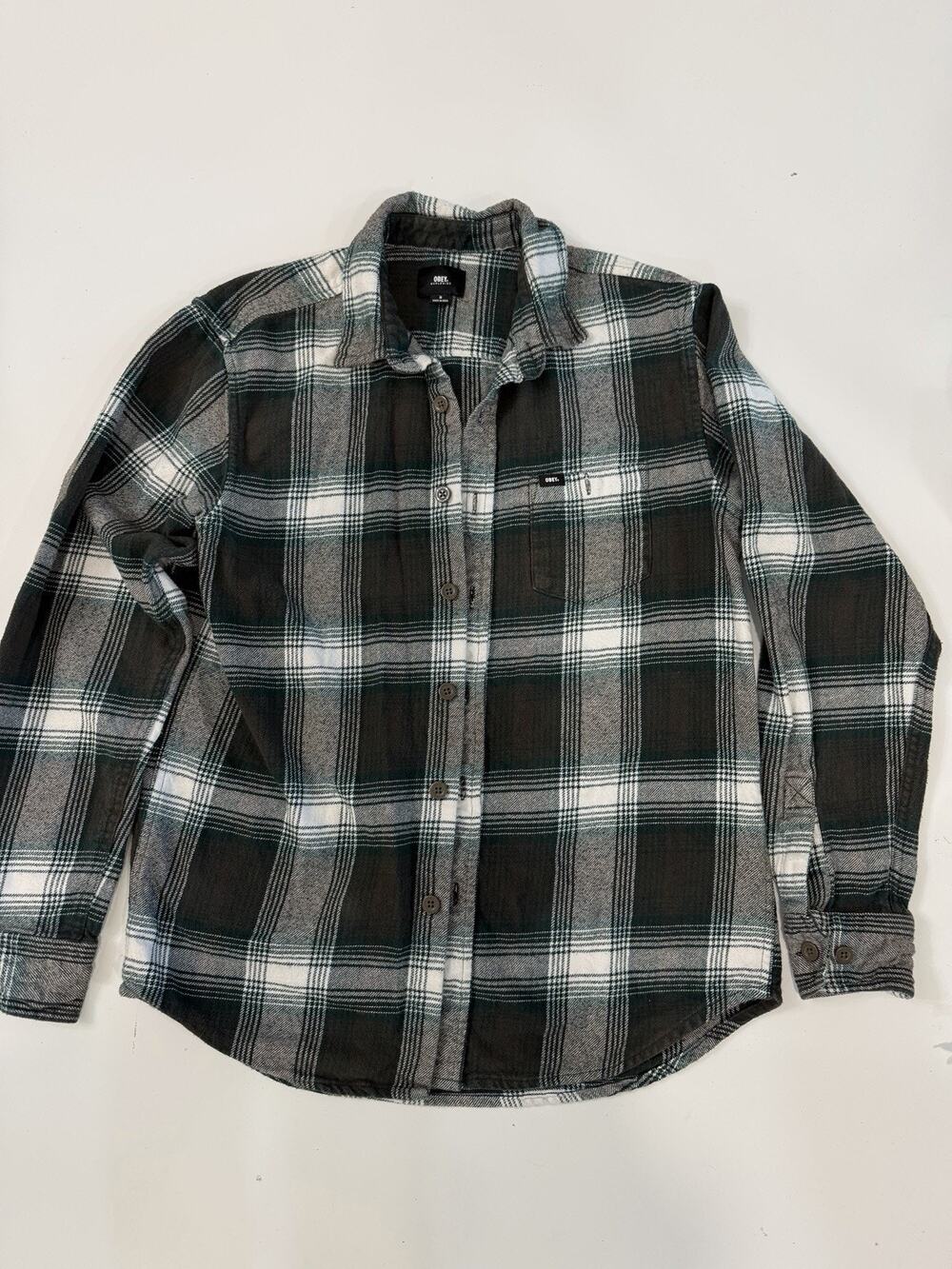 OBEY Worldwide Mens S Flannel Plaid Long Sleeve Woven Cotton